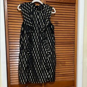 Worthington Black and Gold Sheath Mini Dress Mock Neck